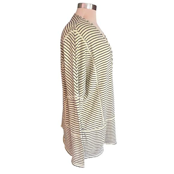 Sundance Cotton Stripe V-Neck Henley Tunic Top LARGE  Raw Edge Coastal Casual - Picture 2 of 8